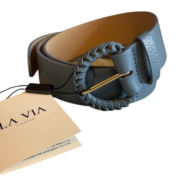 La Via Firenze Italian Leather Belt Cloudy Blue L - Picture 1 of 5